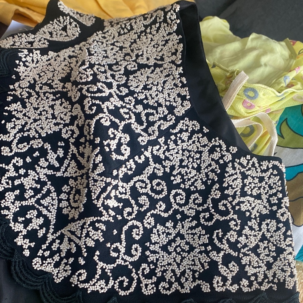 Vintage Black Beaded Bolero Capelet with Ivory Embroidery